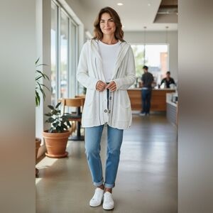 Pur White Striped Button-Up Cardigan